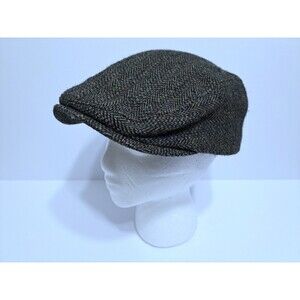 Dockers Newsboy Flat Cap Hat Wool Tweed Retro Vintage Cabbie Earflaps Lined Gray